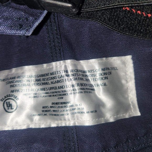 Carhartt flame resistant quilt lined Duck bib Overalls 32x34 navy - Picture 6 of 11